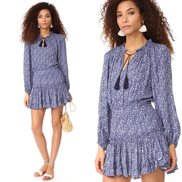 Misa Los Angeles Dresses & Skirts - Misa Lorena paisley print ruffle mini dress blue S